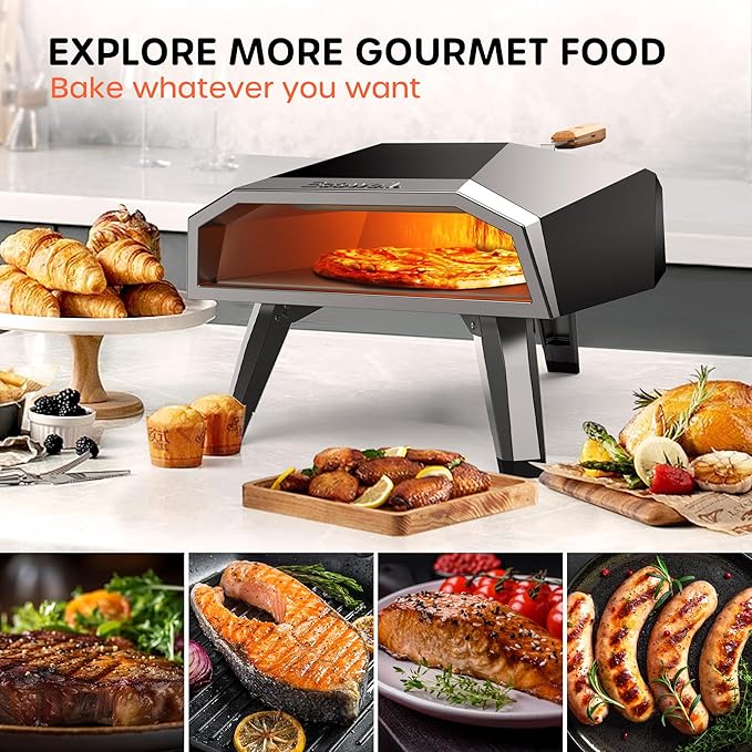 Outdoor Wood Pellet Pizza Oven – 12" Woodfire Pizza Stone Oven, Wood Fired Pizza Maker, Portable for Backyard Party, with Pizza Stone, Pizza Peel, Pizza Cutter, Infrared Thermometer