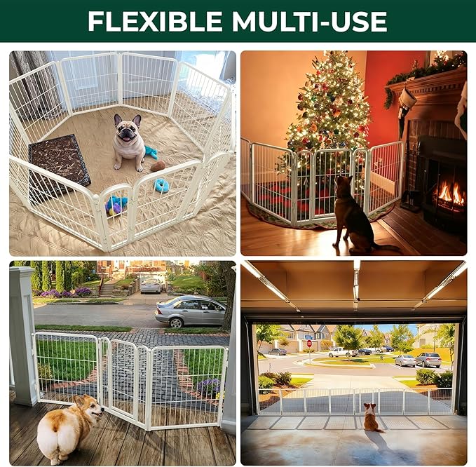 FXW Dog Gate Extra Wide Designed for Indoor Use, Adjustable Width Up to 137-inch Wide (24" H 6 Wire Panels for Puppies and Small Dogs), White