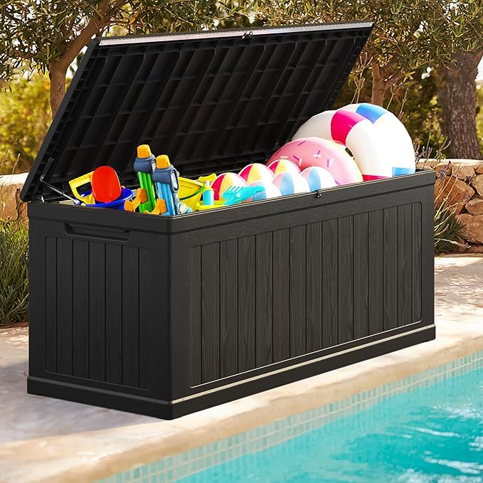 Lyromix 260 Gallon Outdoor Storage Box, UV-Resistant Waterproof Deck Box Outdoor with Lockable Design (Lock Not Included) and Hydraulic Lid, Patio Storage Bin for Cushions and Garden Tools, Black