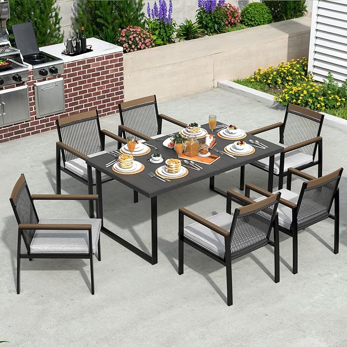 Set of 2 Outdoor Dining Chairs – Ergnomic Patio Seating with Handwoven Rope Design and Soft Cushions for Patio, Backyard, Poolside, Balcony – 350lb Weight Capacity