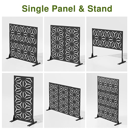 Casaphoria Metal Privacy Screen Outdoor, 72" H x 47" W Freestanding Decorative Privacy Screen for Patio Deck Balcony Garden with Stable Base, Star Black