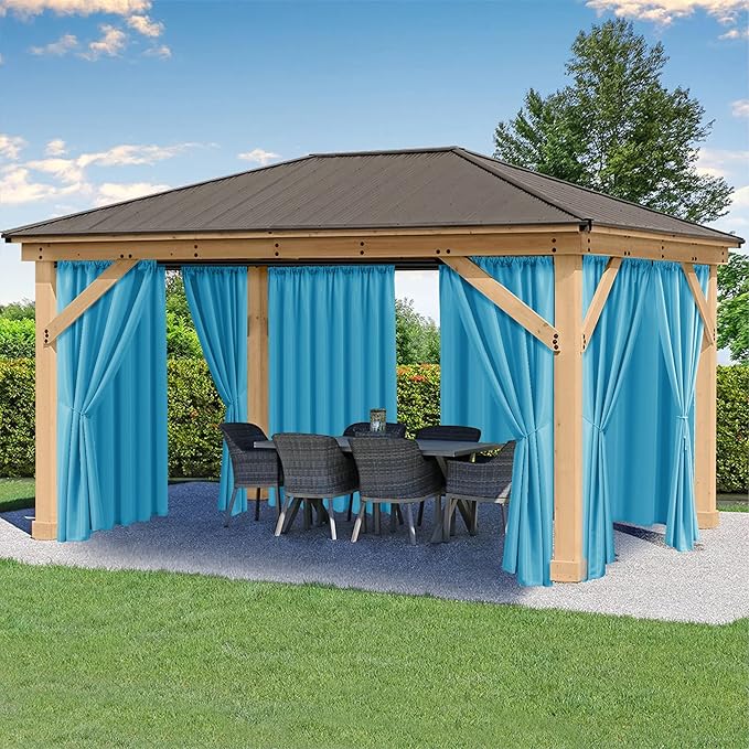 HolidayIdeas Outdoor Patio Curtains Waterproof with Rod Pocket 6 Panels 54x84 Inch- Protect Privacy & Weatherproof Balcony Outdoor Curtains for Apartments,Porch, Gazebo, Pergola, Teal