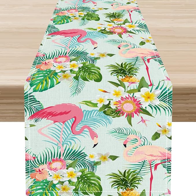 Tropical Table Runner,Hawaii Seasonal Floral Spring Summer Plants Pineapples Boho Table Center Decor for Family Kitchen and Living Room Outdoor Farmhouse Party Table Decorations, 13"x72"