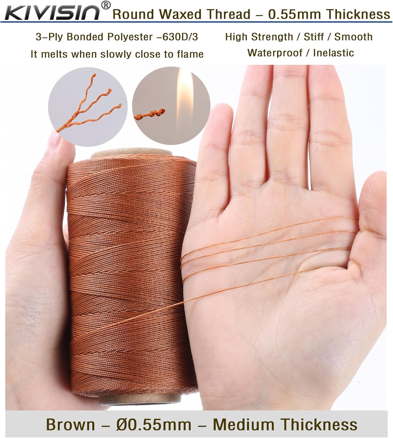 Sturdy Bonded Waxed Polyester Thread, 0.55mm, 437 Yards Wax String Cord - Brown for Leather, Hand Sewing, Stitching, Bookbinding, Beading, Bracelets and Macrame Jewelry Making