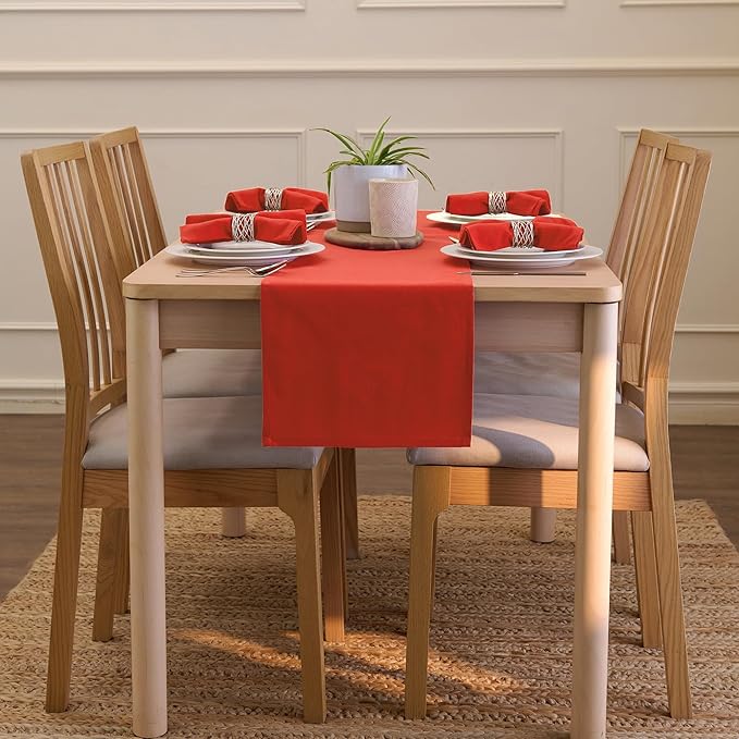 Encasa XO Table Runner 13"x104" Long | Cotton Canvas Fabric | Brick Solid Color | Machine Washable & Durable