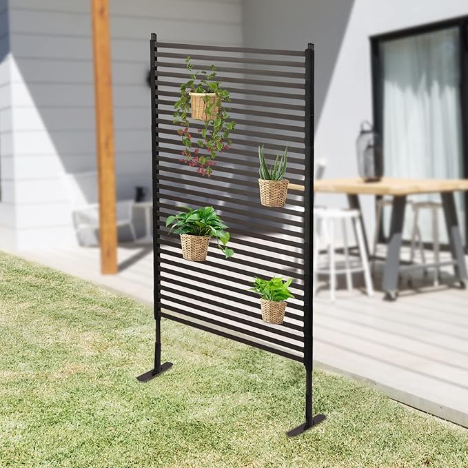 Metal Outdoor Privacy Screen,Freestanding Outdoor Divider Decorative Privacy Fence Screen,Freestanding Decorative Privacy Screen for Balcony Patio (Brown 90 * 180cm)