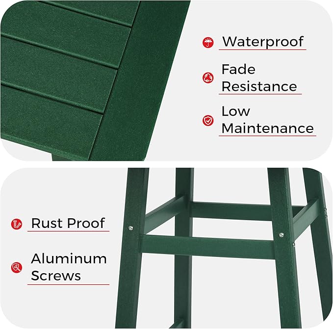 Costaelm Outdoor Bar Table, 42" Counter Height Square Patio Cocktail Bar Table with Umbrella Hole, Patio Bistro Dining Pub Table for Front Porch Deck Backyard Garden, Dark Green