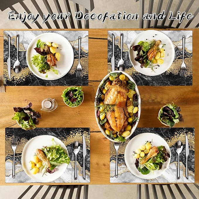 Placemats Set of 4 - Faux Leather Heat Resistant Placemats for Dinner Table, Non-Slip Waterproof Oil-Proof Washable Reusable Placemat for Indoor Outdoor Kitchen Decor, 15.75In*11.81In