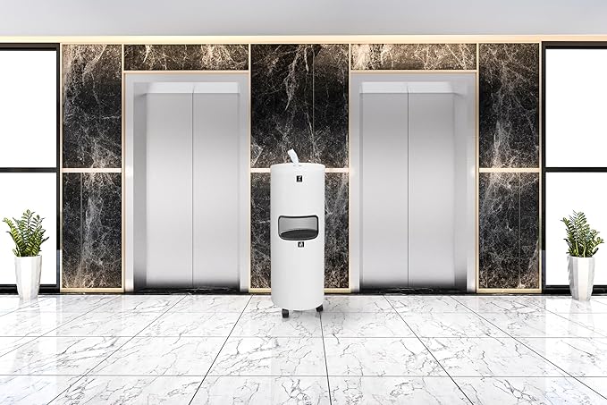 Zahari Home Stainless Steel Floor Stand Wipe Dispenser with Built-in Trash Can. Perfect for Gyms, Schools, Offices. Easy to Move with 360 Rotatable Wheels, White