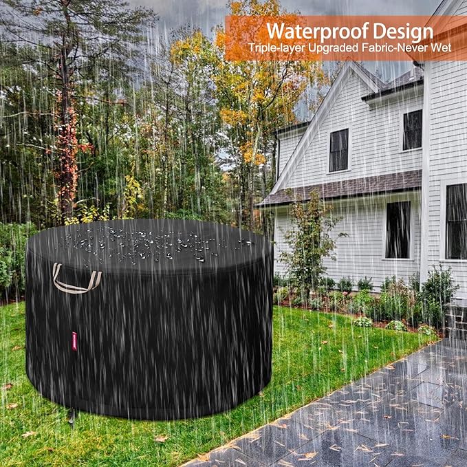 QH.HOME [2025 Upgraded 900D Fabric] Fire Pit Cover Round for Solo Stove Yukon, 23" D x 16" H fits 20"- 23" Fire Pit, 900D Heavy Duty Waterproof Fabric for Outdoor Camping - Black