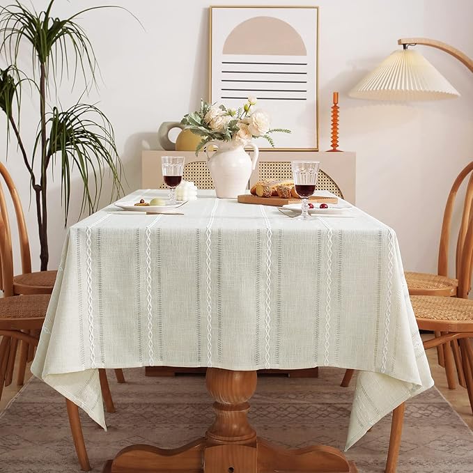 Chassic 60 x 120 inches Farmhouse Style Linen tablecloths, Wrinkle Resistant Washable Dining Room Table Cloths for 8 Foot Rectangle Tables - Hemstitch Beige