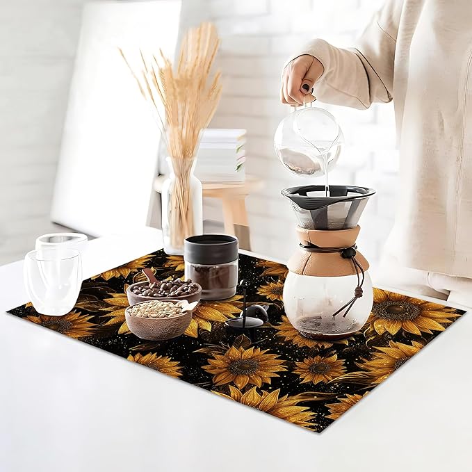 Placemats12x18 Inch,Sunflowers Placemats,Kitchen Dining Coffee Table Mats Set of 6 for Home Indoor Outdoor Party