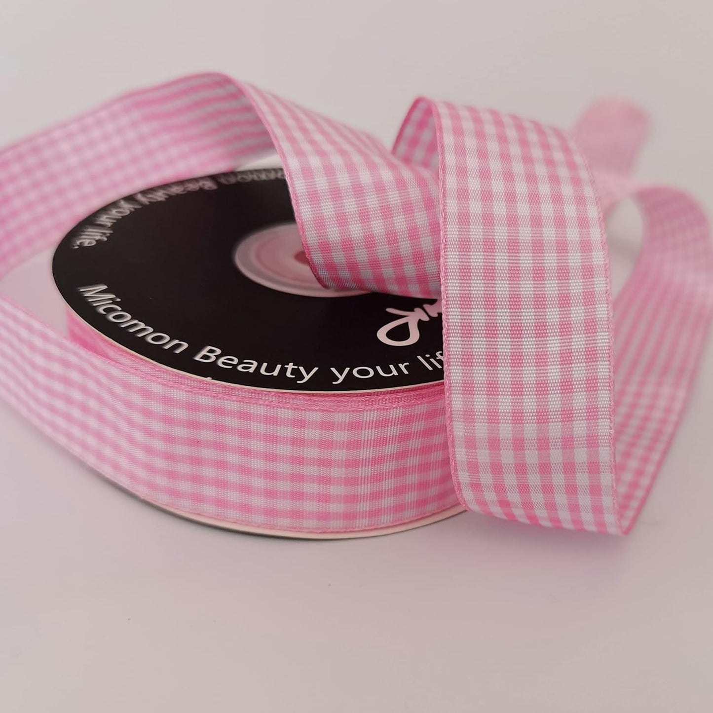 Pink and White Gingham Ribbon - 25 Yards Each Roll - 100% Polyester (1", Pink)