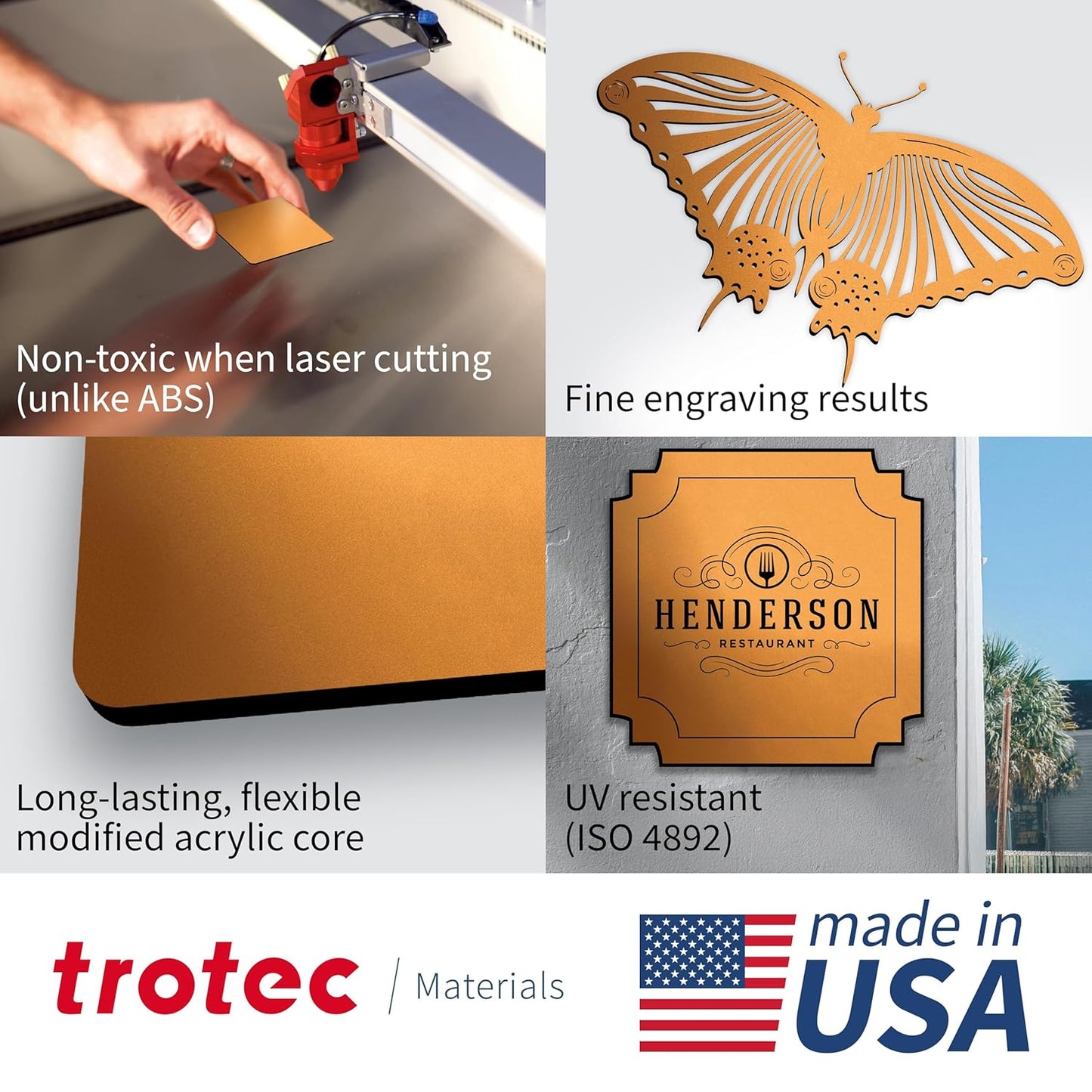 Trotec | Metallic Looking Acrylic Sheet | 12"x12"x1/16, 8 Pcs | Smooth Gold/Black | Metallic Finish - Scratch Resistant for Laser Engraving & Cutting,Printing,Glowforge,Name Plate | USA Made