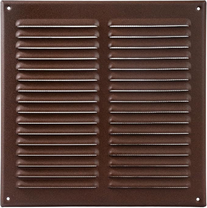 Square Ventilation Grille / 10" x 10" Inch Inside Measurement/Brown Metal Air Vent Louver - Inside/Outside use / 11.6" x 11.6" Inch Outer Measurement