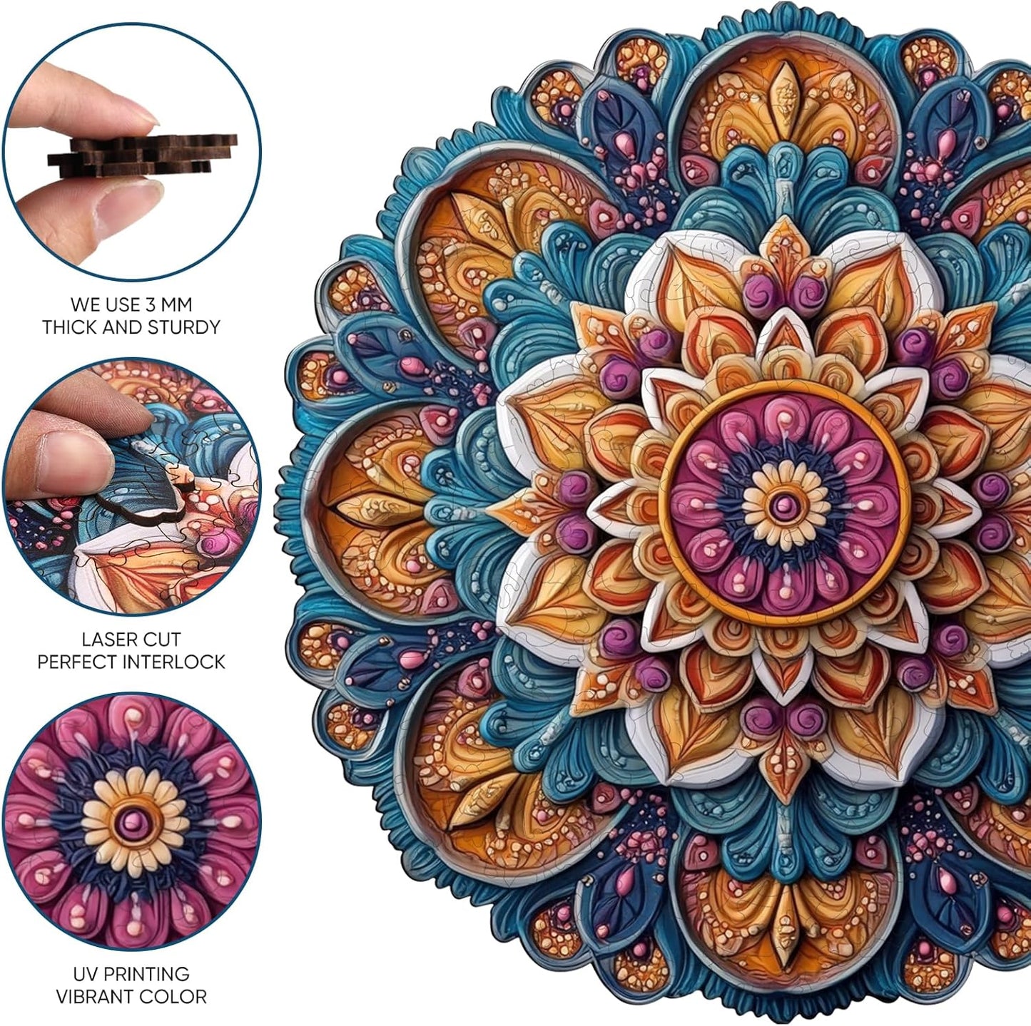 Wooden Jigsaw Puzzles, Mandela Wooden Puzzles for Adults 200 Pcs, 11.4'' x 11.4'' Luxurious Shaped Wood Puzzle, Beautiful Package, Best Gift for Adults and Kids, Family Game