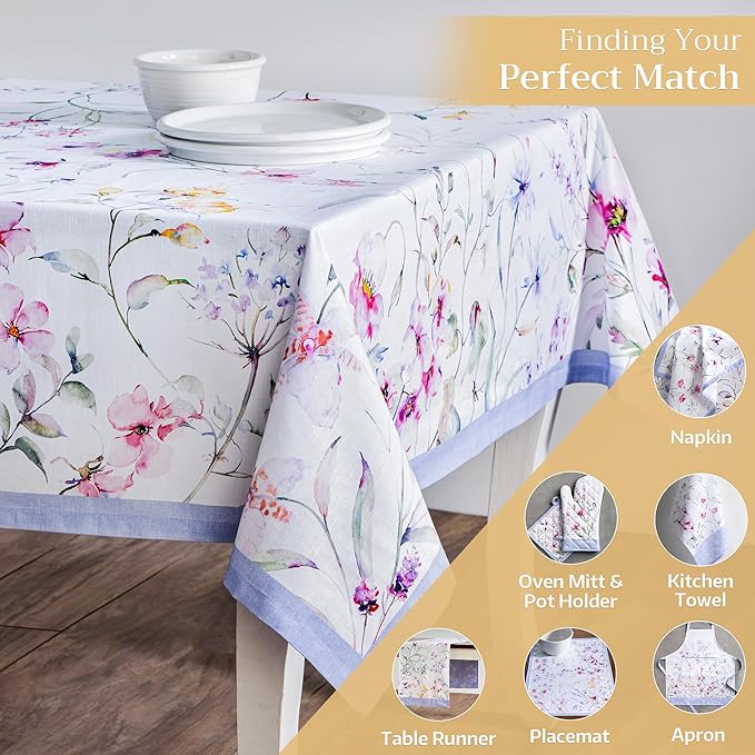 Maison d' Hermine Table Cloth Square Table 100% Cotton 60 x 60 Inches Tablecloth Reusable Decorative for Dining Room, Farmhouse, Home, Party, Festive & Wedding Spring Summer - Summer Floral