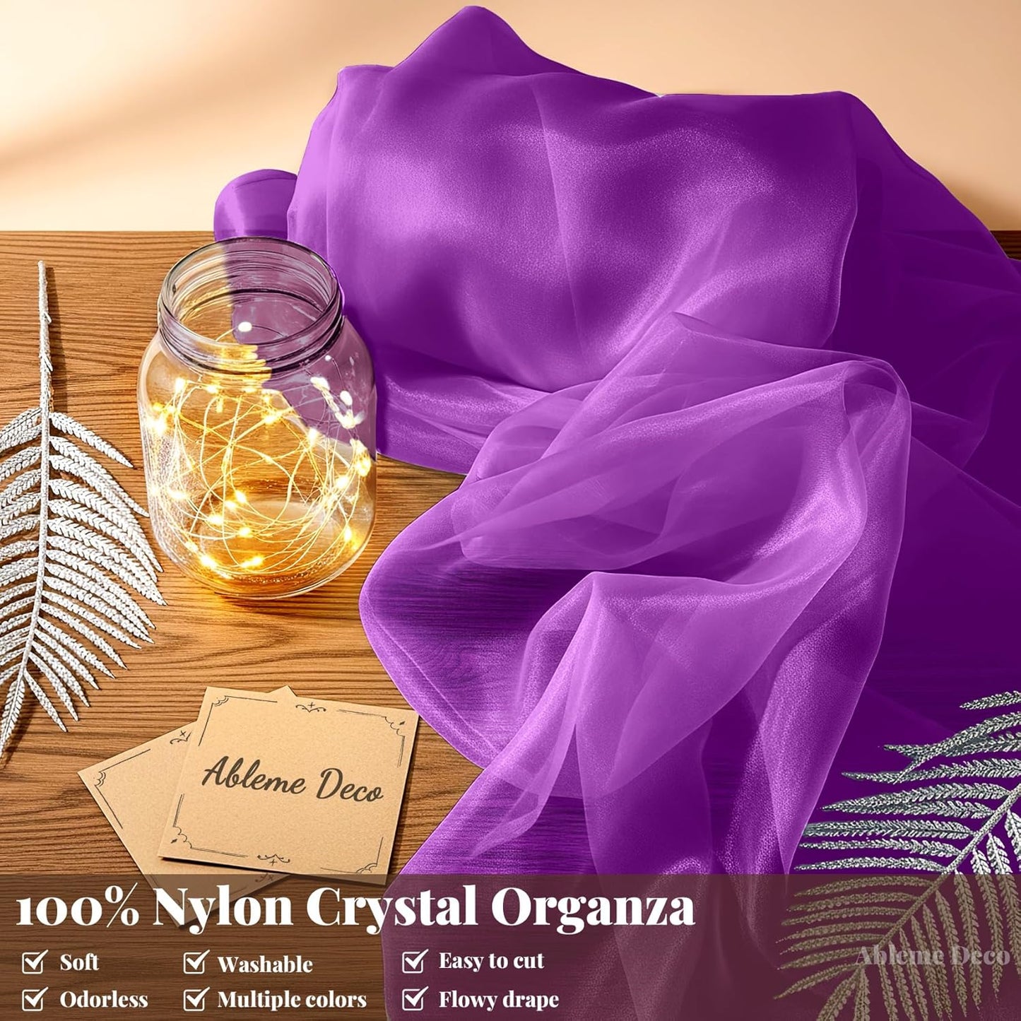 Organza Fabric by The Yard, 60 Inch Wide 3 Yards (9 ft) Long Sheer Fabric for DIY Sewing Projects Wedding Decorations Party Backdrops Curtains (Purple)