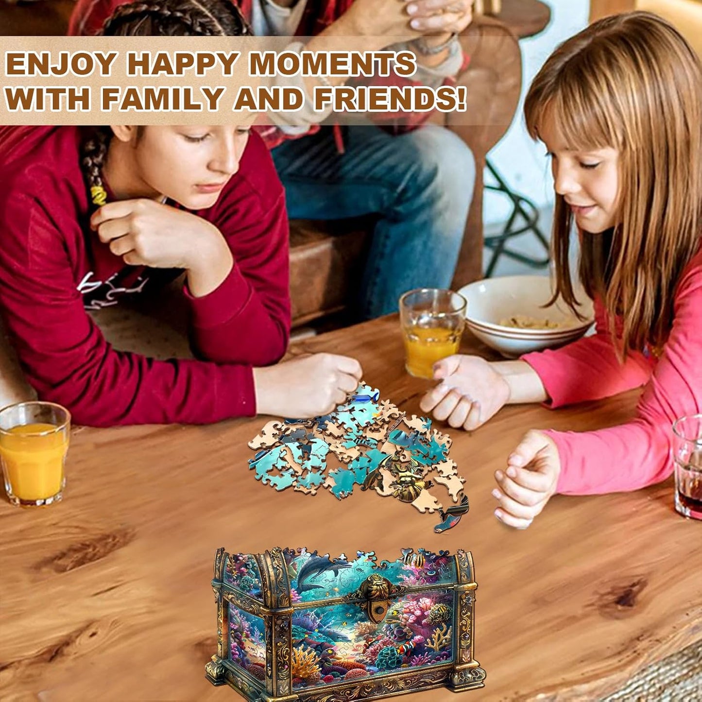 Wooden Puzzles for Adults, Treasure Chest Ocean Wooden Jigsaw Puzzle Unique Shape Animal Wood Puzzles Adult 3D Visual Effect, Birthday Gifts for Puzzle Lovers Family Games (M-11.4 * 11in-190pcs)