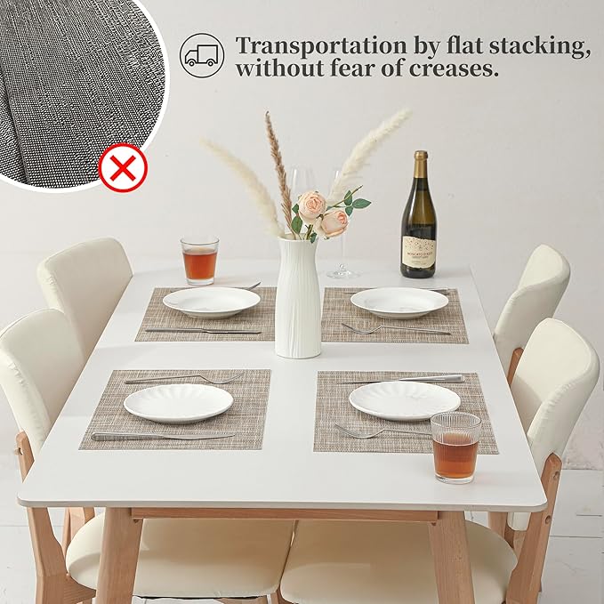 Leetaltree Linen Yellow Placemats Set of 8 - Heat Resistant Non-Slip Place mats for Dining Table, Washable Durable PVC Vinyl Woven Table Mats（Linen Yellow, 8）