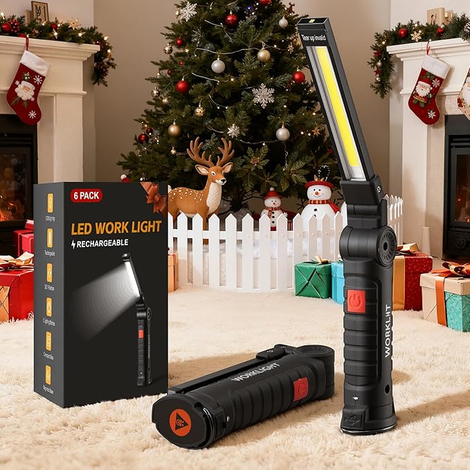 Magnetic Work Light 6Pack, Rechargeable Work Light with 360° Rotation, 5 Mode Mechanic Light, Compact Rechargeable Flashlight with Hook for Car Repairing, Camping, Emergency, Christmas Gift for Adults