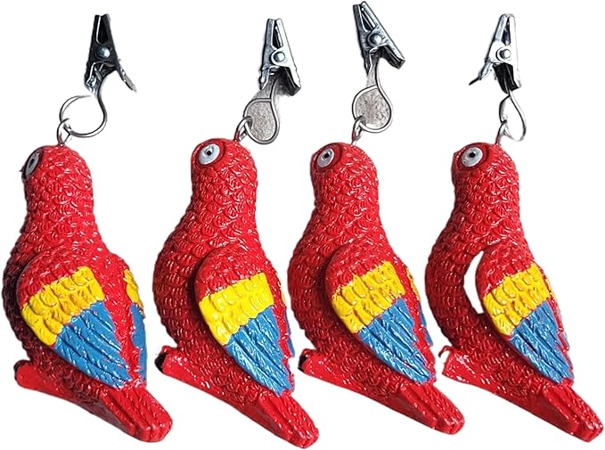 TwoFish Home Set of 4 Red Parrot Resin Tablecloth Weights Clips Red Parrot Handicraft Tablecloth Clamps Pack of 4