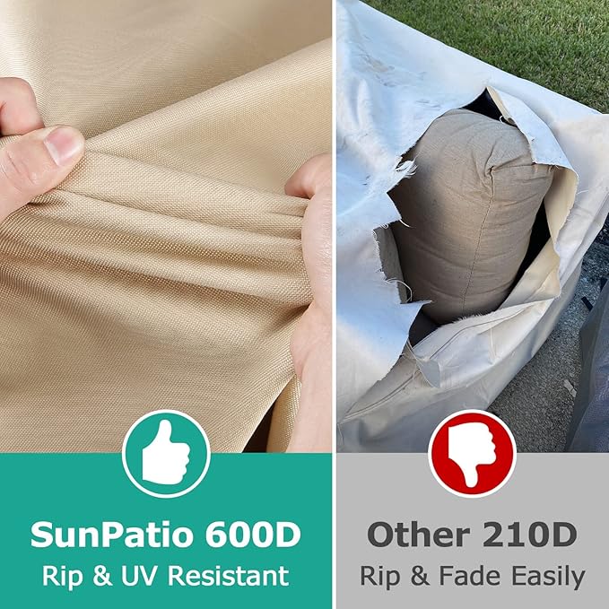 SunPatio Waterproof Outdoor Furniture Covers for Table Chairs Set, UV Resistant Anti-Fading Patio Table Cover, Beige and Olive, Round 72" Dia