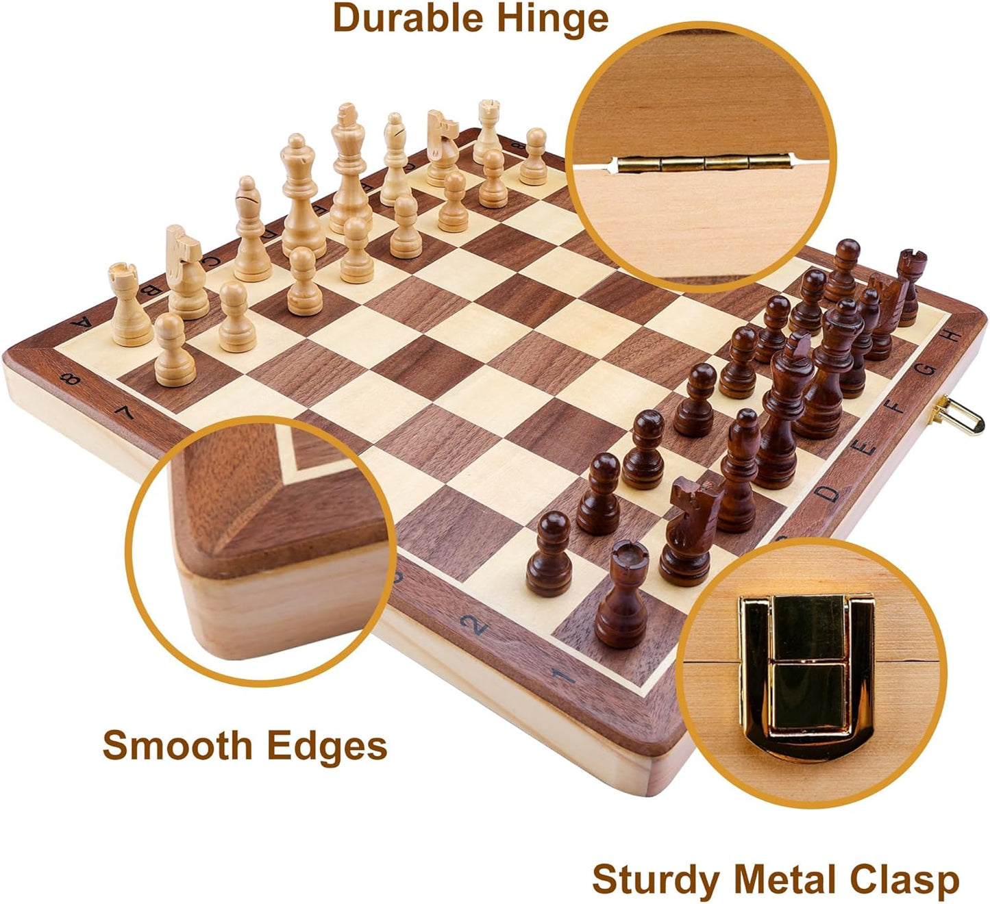 Gothink Magnetic Wooden Chess Board Set with Manual for Adults Kids 15 Inch Chess Puzzle with 32 Wood Handmade Pieces Folding Portable Travel Unique Chess Game for Tournament Professional Beginner