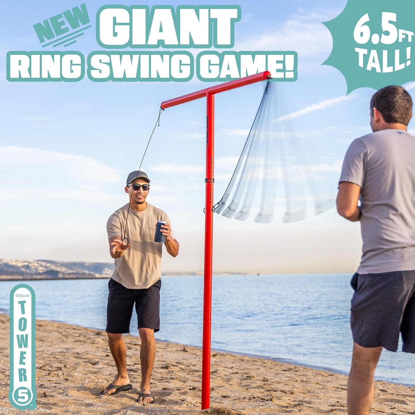 GoSports Tower 5 Giant Ring Swing Versus Game for Adults and Family - Hook and Ring Outdoor Yard Game