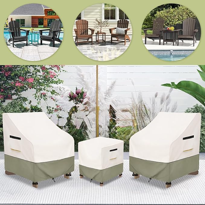 3 Pieces Adirondack Chair Sets Cover,600D Heavy Duty Waterproof Outdoor Chair Covers,Includes 2 Outdoor Adirondack Chairs Covers and 1 Patio Side Table Cover,Patio Furniture Covers 3 Piece Set,Beige