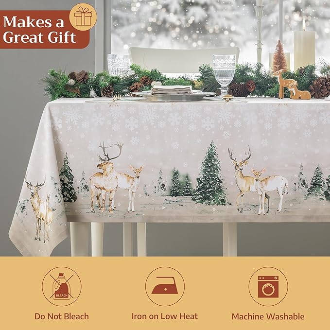 Maison d' Hermine Table Cloth Rectangle Table 100% Cotton 70 x 108 Inches Fall Tablecloth Reusable Everyday Use for Thanksgiving Christmas Decorations Dining Farmhouse Party (Deer in The Woods)