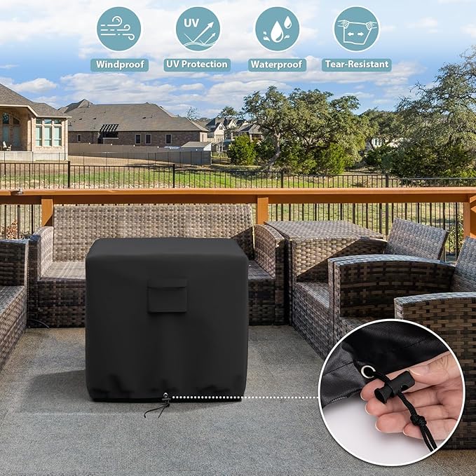 SHINESTAR Square Fire Pit Cover, Fits for 26-28 Inch Fire Table, Waterproof and Windproof, 28 x 28 x 25 Inches, Black