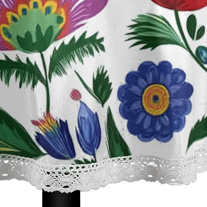 Round Tablecloth Waterproof Table Cloth for Kitchen Dinning Wedding Party Tabletop Decor,Exotic Mexican Flower Leaves Table Cover with Lace Trim,60 Inch