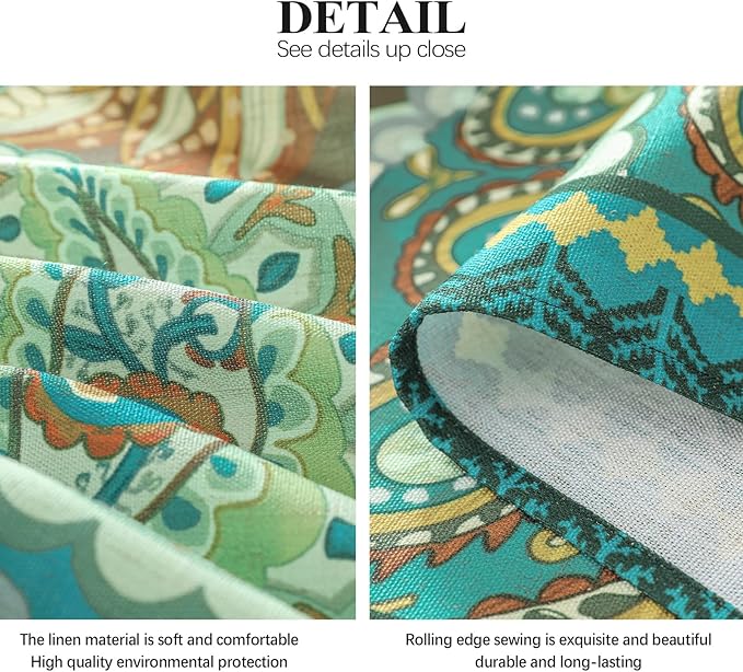 Linen 67 Inch Round Tablecloth,Wrinkle Resistant French Green Tablecloth Print with Froal,Decor Stitch Table Cloth for Thanksgiving,Dining Room,Home,Kitchen Diameter 67"-Milen