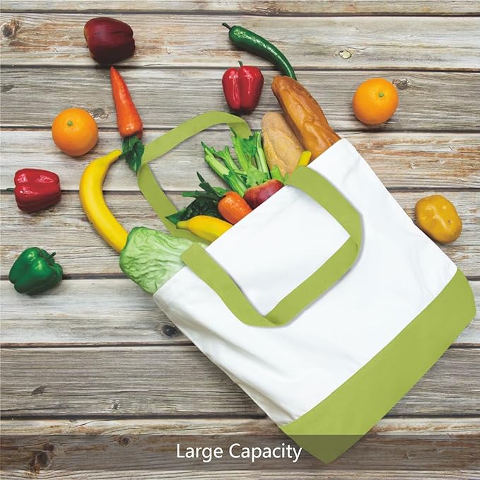 TOPDesign 3-Pack Super Strong Large 12oz Cotton Canvas Tote Bags, Reusable Grocery Shopping Cloth Bags, Fashionable Two-Tone Totes for Crafts, DIY Your Creative Designs