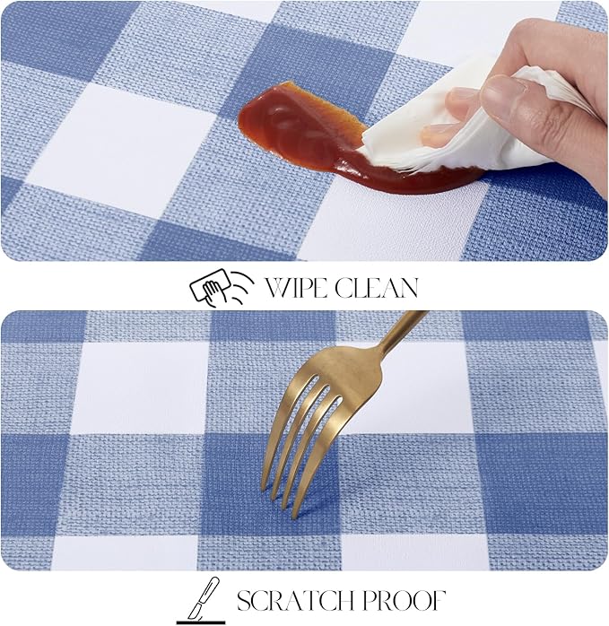MOSAYT Rectangle Vinyl Tablecloth, 100% Waterproof Buffalo Gingham Plastic Table Cloth, Heavy Duty Wipeable Table Covers for Picnic, Outdoor, Camping - 54 x 120, Blue
