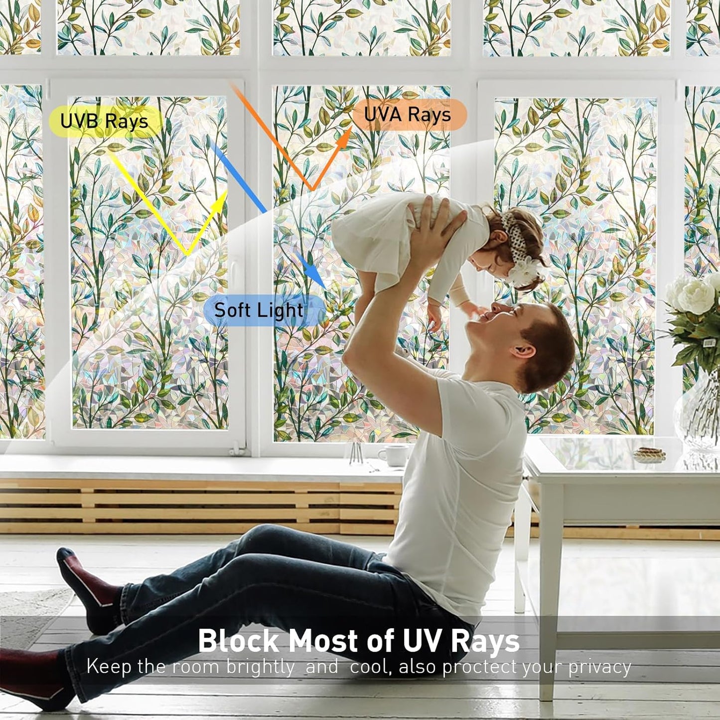 Donox Window Privacy Film, 3D Decorative Window Vinyl Decorative Stained Glass Window Film, Anti-UV Sun Blocker Heat Control for Home, 35.4 Inch x 6.5 Feet (with Installation Tool)