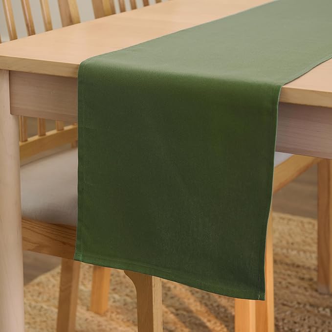 Encasa XO Table Runner 13"x104" Long | Cotton Canvas Fabric | Leaf Green Solid Color | Machine Washable & Durable