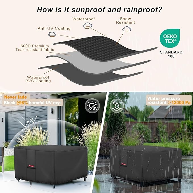 Porch Shield Fire Pit Cover - Waterproof 600D Heavy Duty Fade Resistant Square Patio Fire Pit Table Cover Black - 40 x 40 inch