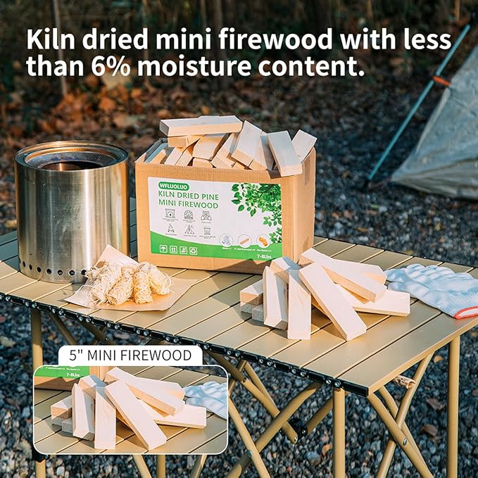 Mini Firewood 5'' Lengths Barkless Pine Kiln Dried Firewood Great Fire Pit Accessories Prefect for Solo Stove Mesa XL, Tabletop Fire Pit,Mesa Fire Sticks Wood,8Lbs