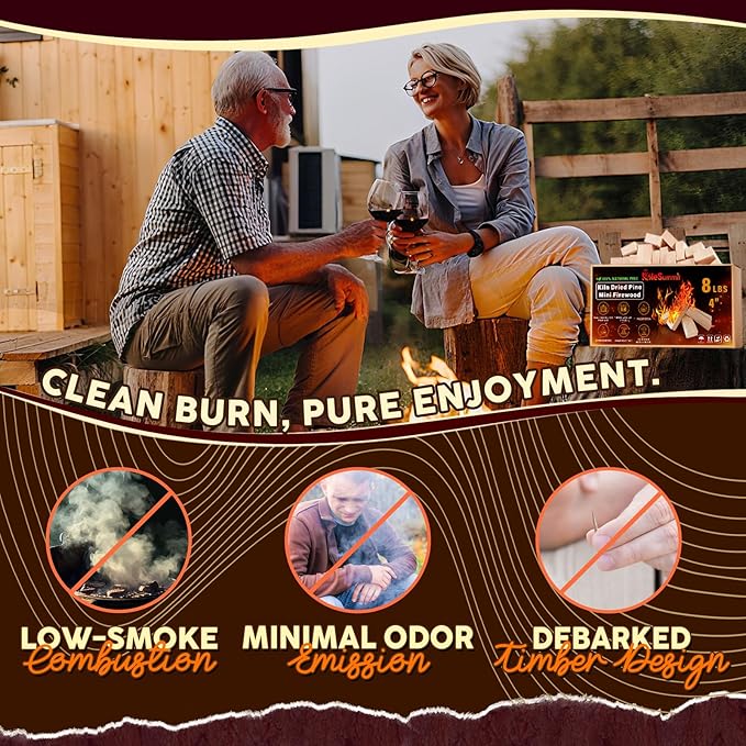Mini Fire Stick with Fire Starters Gloves 4" Kiln Dried Pine Small Barkless Kindling Logs Compatible with Wood Stoves, Tabletop Fire Pits, BBQ Grills & Pizza Ovens, 8 lb Box