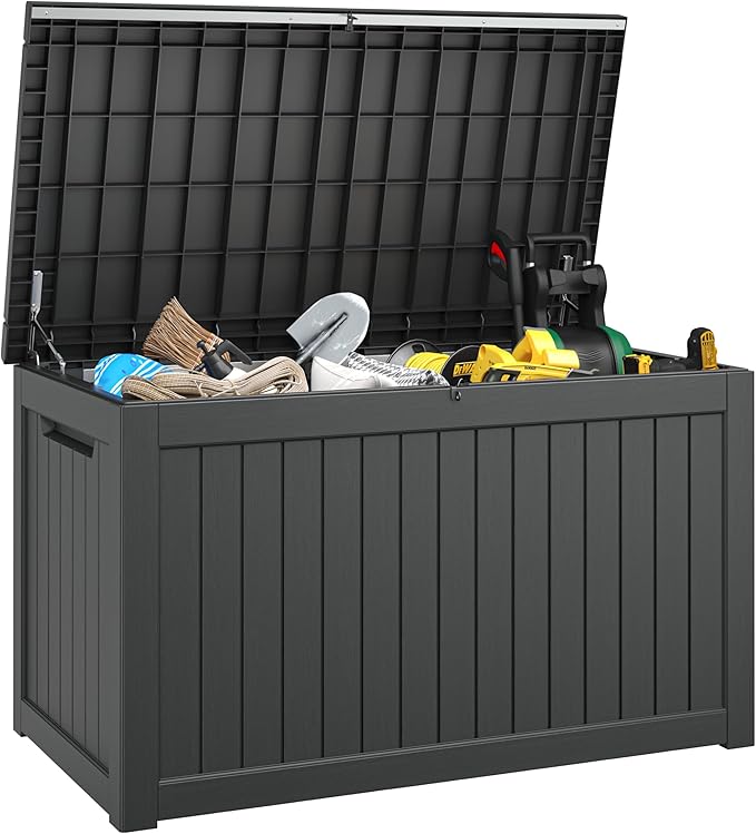 NUNU LAB 270 Gallon Large Resin Deck Box, Waterproof Outdoor Storage Box, Lockable Storage Bin for Patio Furniture, Garden Tools, Pool Accessories, UV-Resistant & All-Weather, Black