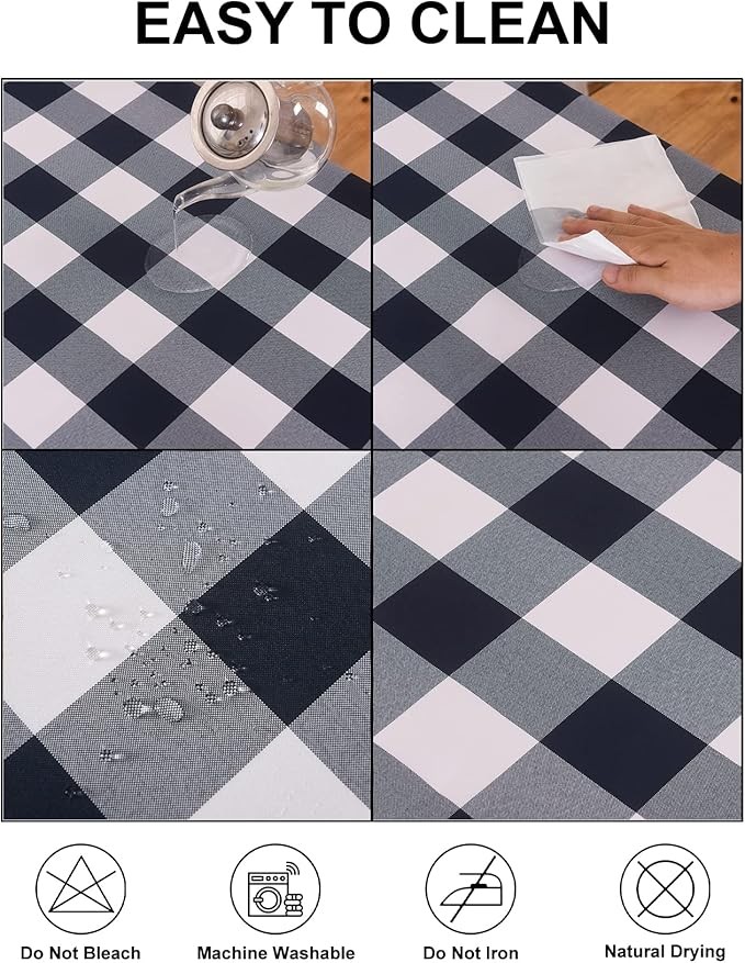 Cupuamon 2 Pack Waterproof Polyester Fabic Rectangle Checkered Tablecloth，60x84 Outdoor Table Cloth，Oil Stain Prevention Table Cloth for Pinics and Parties（Navy and White）