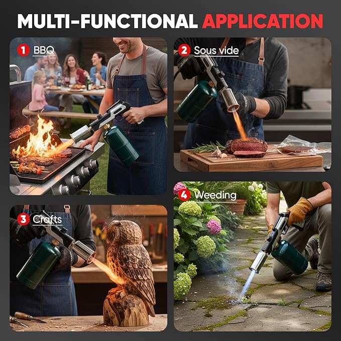 Saker Propane Torch Gun Plus 2026|Blow Torch with Adjustable Flame 3272°F High Heat|Professional Torch for Searing Steak,Welding,Campfire,BBQ|Propane Tank Not Included (5PC)