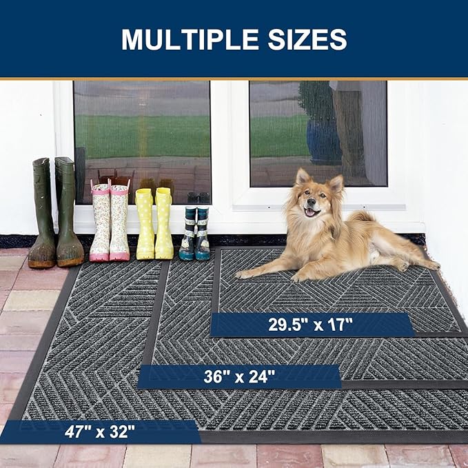 Smiry Front Door Mat Outside Entrance, Heavy Duty Sturdy Natural Rubber Doormat, Trap Dirt and Moisture, Easy Clean Low Profile Mats for Indoor Outdoor Entry, Irregular Triangle (59x35, Grey)