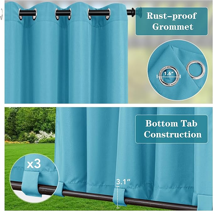 HolidayIdeas Gazebo Curtains Outdoor Waterproof 4 Panels-Windproof Weatherproof Privacy Outside Curtains-Grommet Top and Tab Bottom Drape for Patio, Porch, Pergola, Cabana, Backyard 54x95 Inch Teal