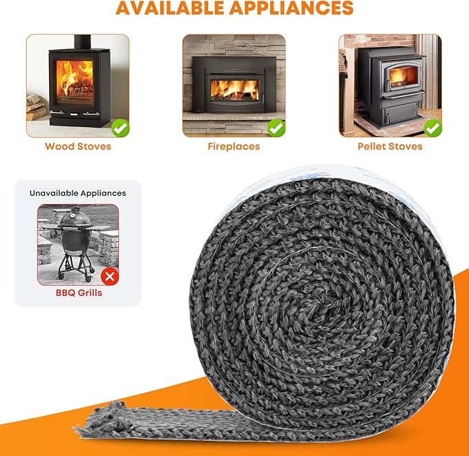 Stanbroil Stove Gasket Tape, 1" Width, 1/4" Thick, 72" Length Self Adhesive Flat Gasket for Stoves and Fireplaces, High Temperature Fiberglass Gasket Tape