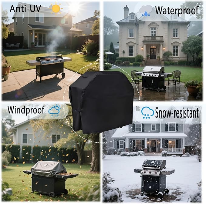 Grill Cover 58 inch BBQ Grill Cover Reinforced Corners & Windproof Clips Outdoor Grade 210D Fabric for Weber LX300, Dyna-Glo, Monument Grills Outdoor Furniture Covers