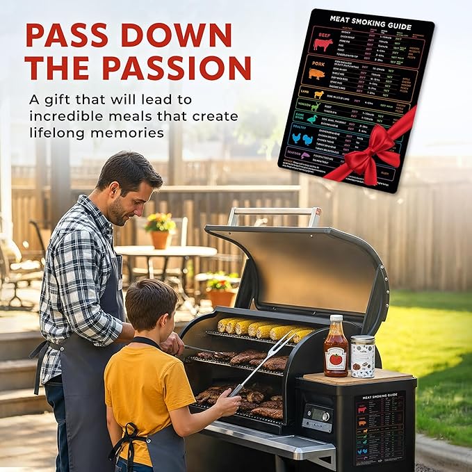 X-Large Meat Temperature Magnet & BBQ Smoker Guide - 8.5" x 11" - Smoker & Pellet Grill Accessories - Wood, Time, & Temp - BBQ Accessories - Grilling Gifts for Men