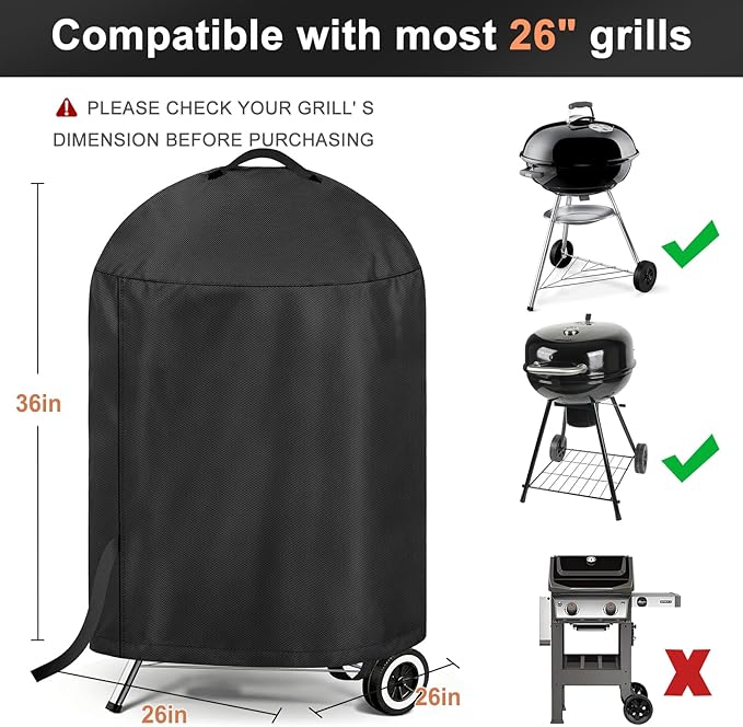 LBTING Grill Cover, 26-inch Heavy Duty 300D Oxford Waterproof Windproof UV Resistant BBQ Gas Grill Cover for Outdoor Barbecue Fit Most Brands Weber, Brinkmann, Char Broil, Holland